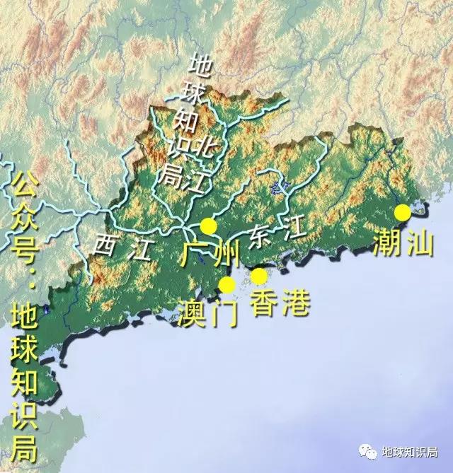 广东全省有三条大的河流——西江,北江,东江.