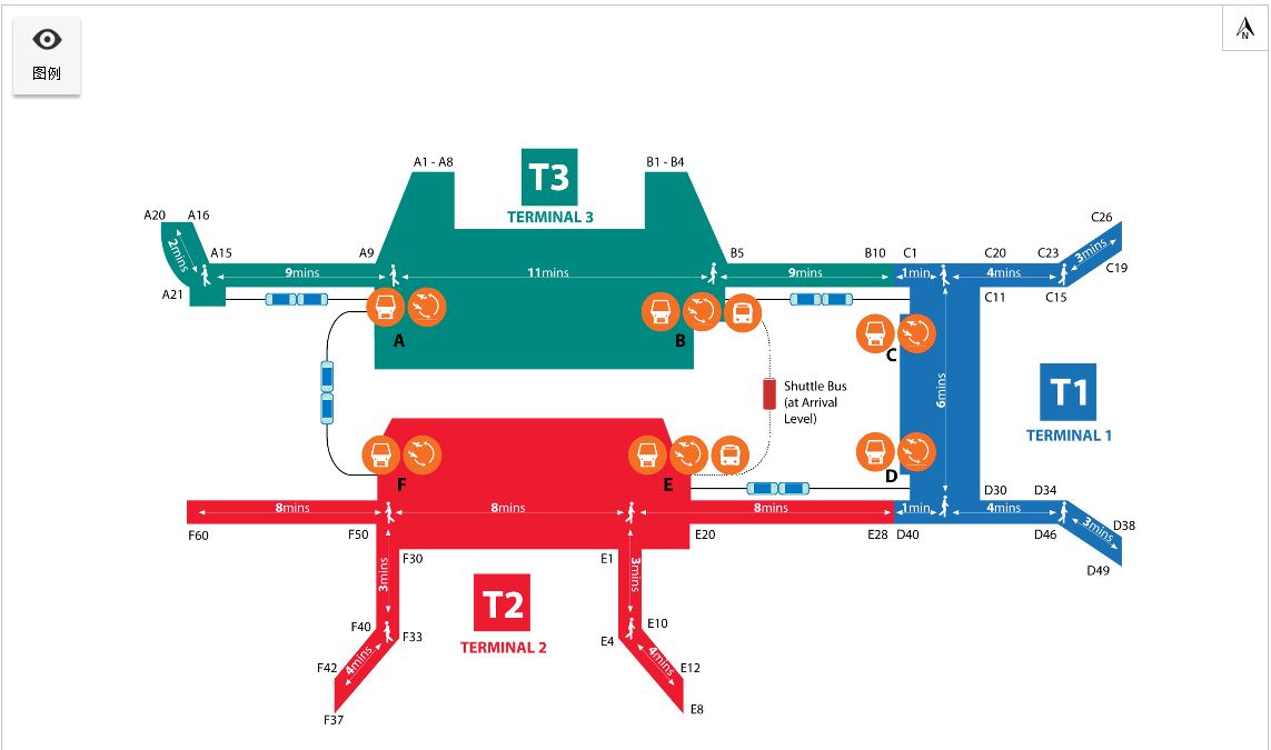 樟宜机场航站楼地图(图片源于樟宜机场官网)