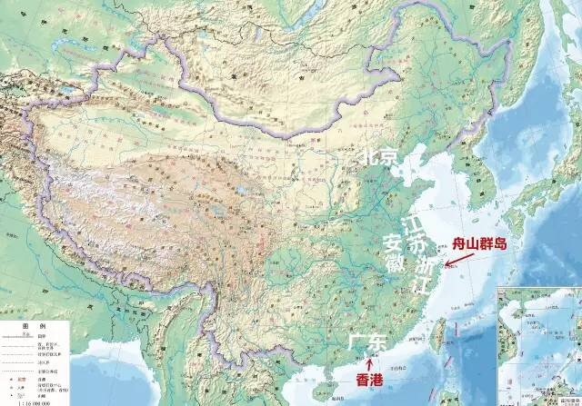 (舟山群岛与香港位置示意图,地图图片