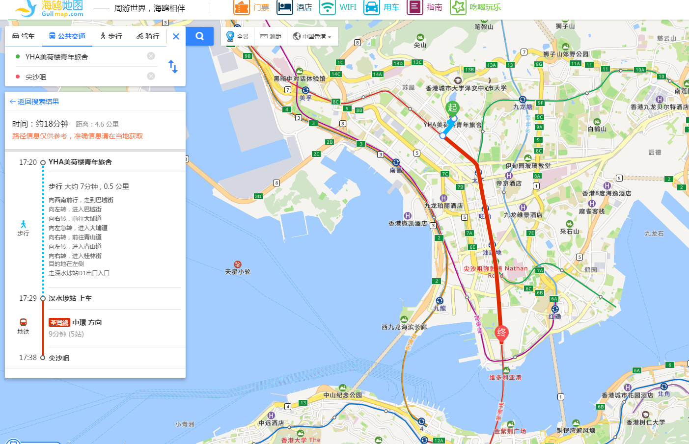 深水埗美荷楼青年旅舍到尖沙咀,油麻地这些地方交通方便吗?