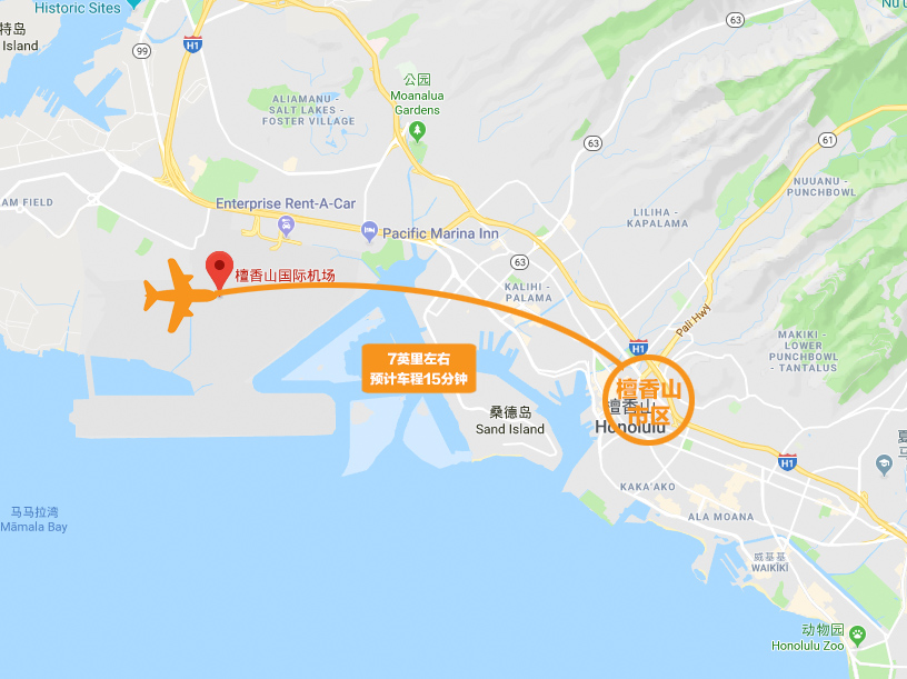 夏威夷檀香山 国际机场至市内单程接机(多种车型可选)