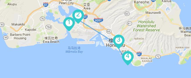 夏威夷欧胡岛 珍珠港 伊欧拉尼皇宫 威基基海滩包车一