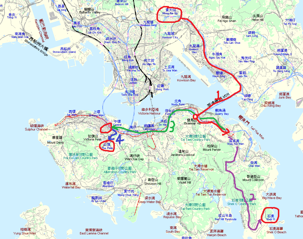 半山扶梯,石澳,太平山怎么安排  上面给你一个地图参考, 可以说的是