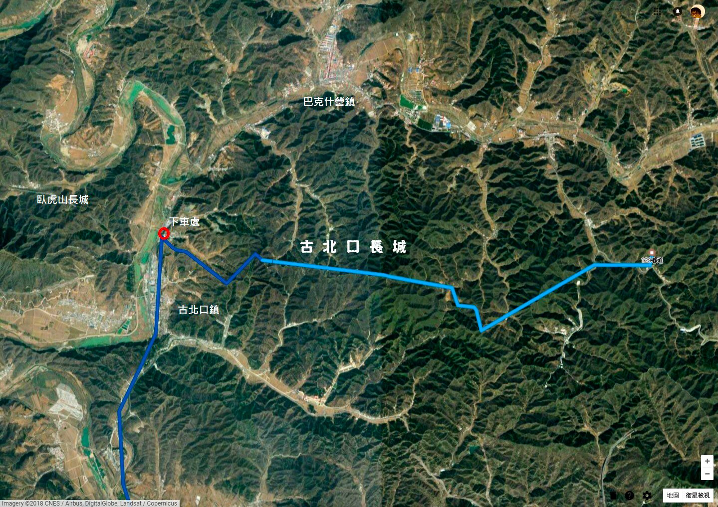 古北口-金山岭-司马台长城徒步   谷歌地图或gps卫星系统的图资在