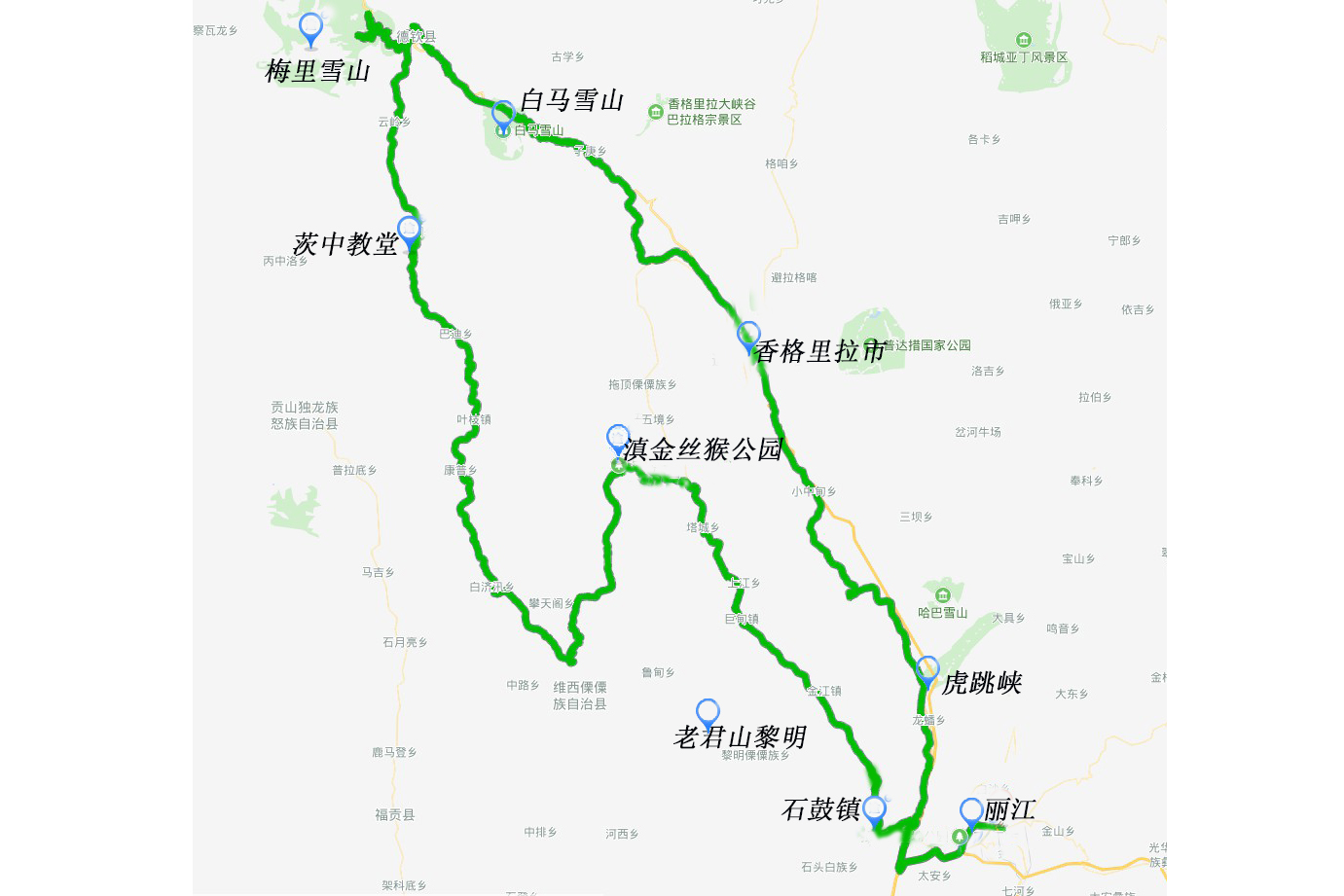 该线路位于三江并流核心区,为梅里雪山大环线