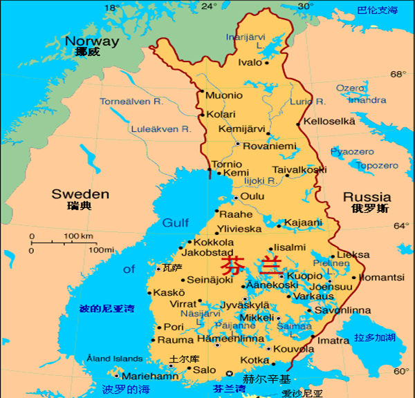             芬兰地图(来源网络)