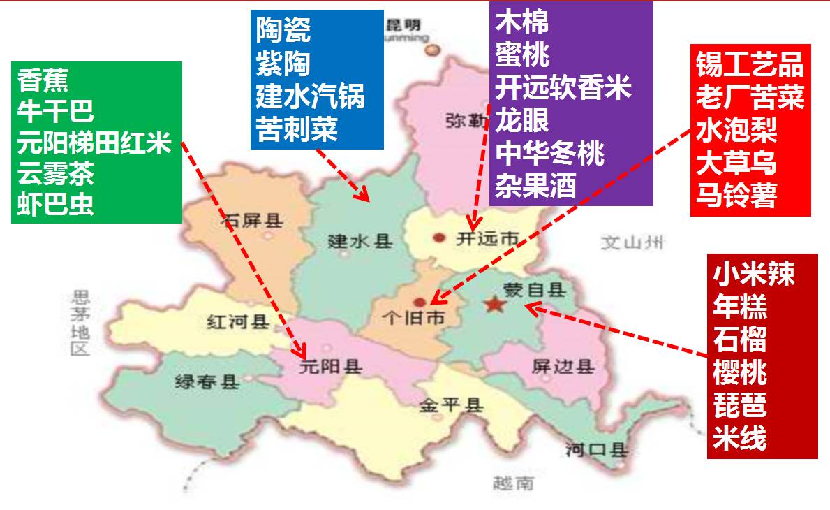 弥勒市,建水县(历史文化名城,石屏县,绿春县,泸西县,元阳县,红河县