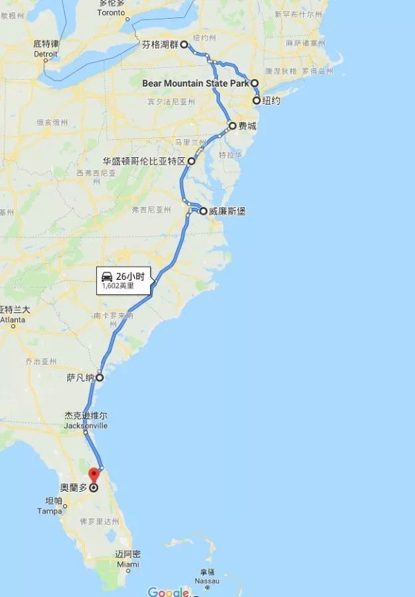 美国东海岸自驾1215天经典路线