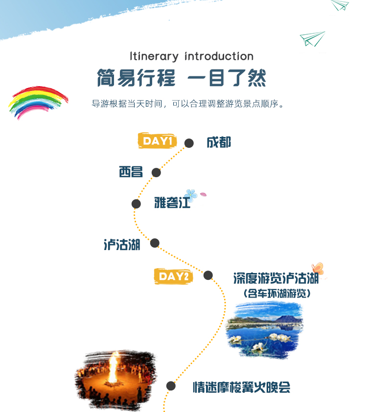毕业旅行季成都出发泸沽湖邛海螺髻山温泉4日游落地窗湖景客栈手划猪