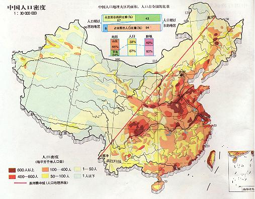 中国的人口和面积_...区域,由各区的面积和人口比,可知人口密度最大的区域是(2)