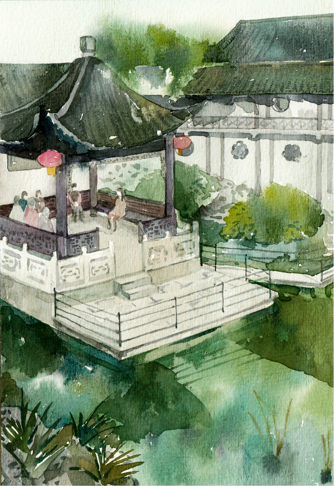 扬州【两只小狗的扬州手绘之旅】 何园被誉为"晚清第一园",与个园的