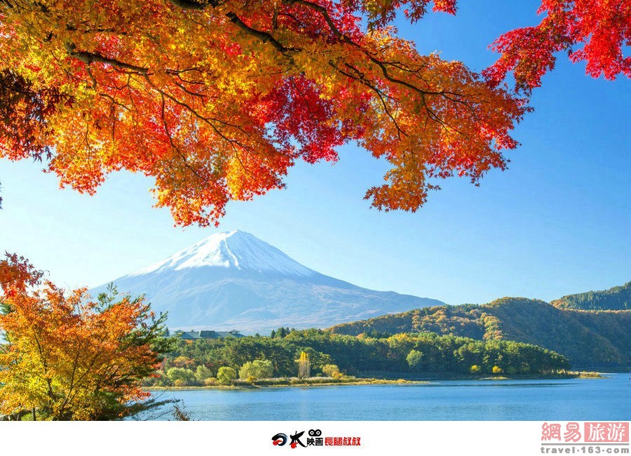 日本秋色：红枫掩映下的绝美富士山 