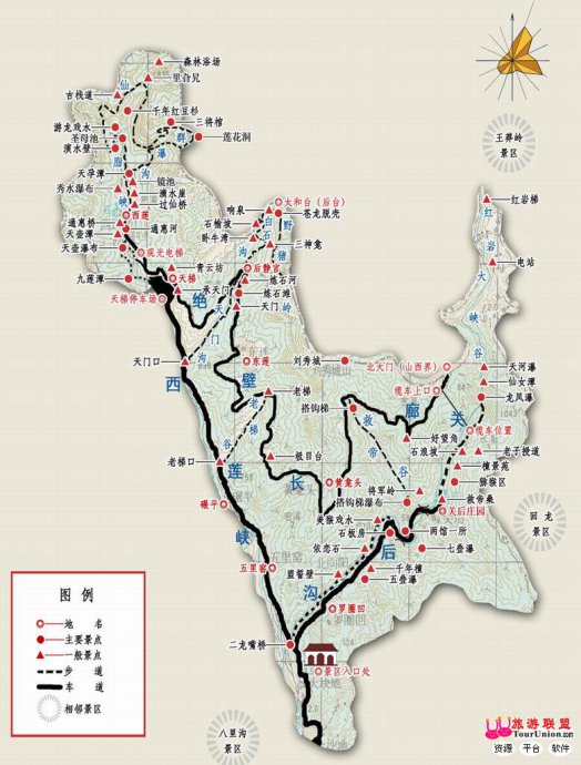 王莽岭景区线路图图片