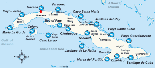 这是全古巴  的潜水地图我怀疑自己疯了,竟然在哈瓦那  时突发其想要