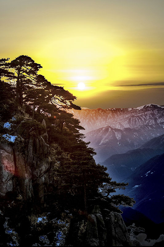 冬日里的黄山日出