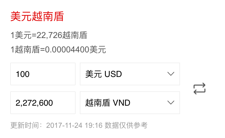 现在100美金能换多少越南盾 马蜂窝