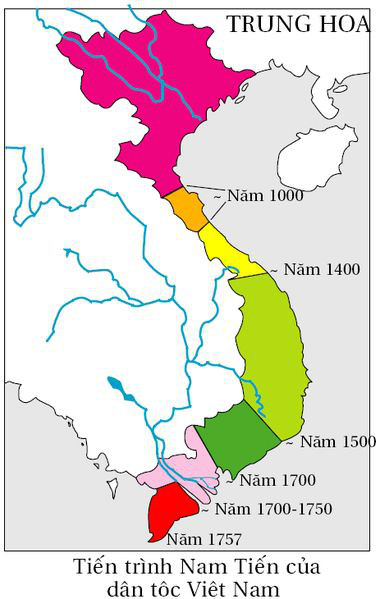 越南扩张图,可见西贡归于越南的时候大约在1700-1750年之间.