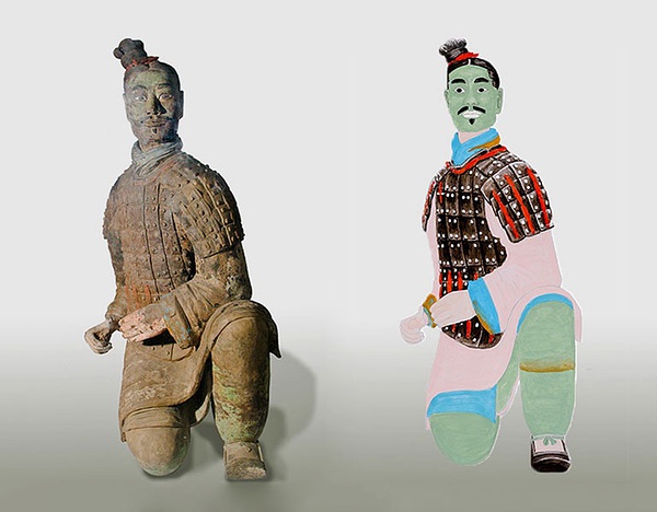 其实我不认识你 专家根据秦时的材料,工艺,风格复原了一组兵马俑,  当