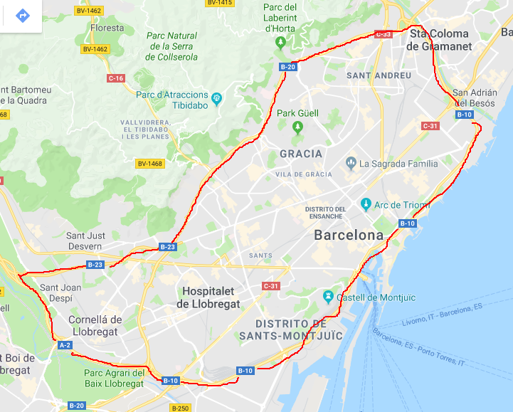 巴塞罗那机场 巴塞罗那市区(图示范围)接送区域每减少一位乘客 可