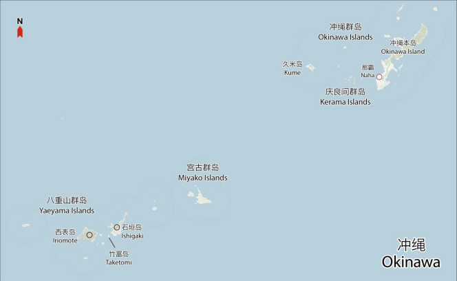 你问我八重山群岛在哪里?请看地图,离本岛最远的就是哦!