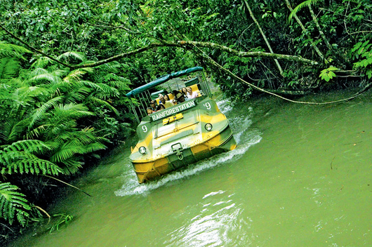 大战遗留下的军用战车,具有螺旋推进方向舵及六轮传动的水陆两栖特性