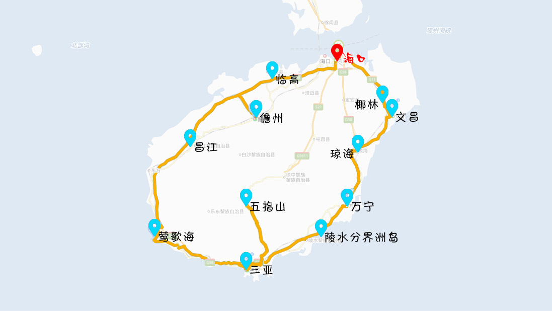 椰林-椰子大觀園-文昌(95km) 第二天:文昌-瓊海-博鰲-萬寧(128km)