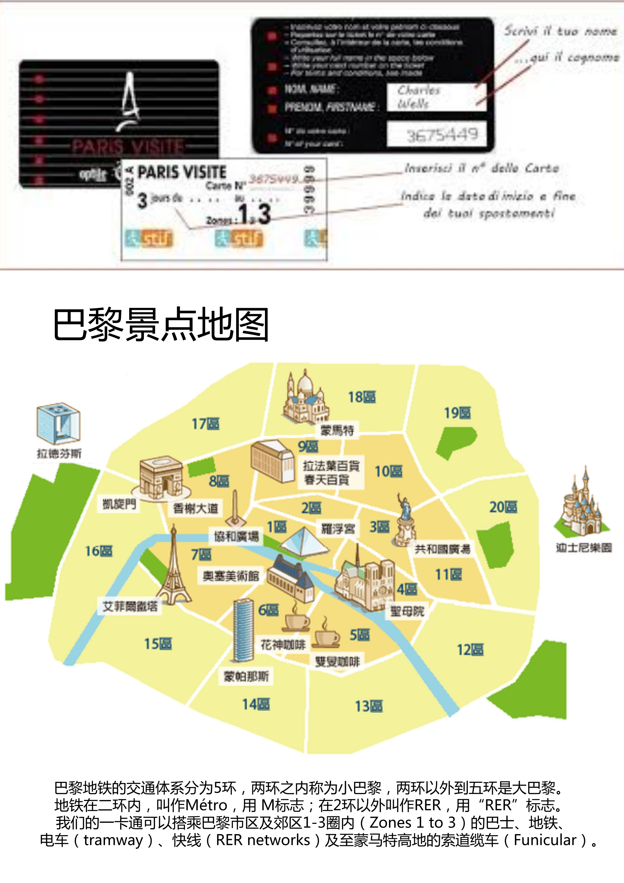 法国巴黎交通卡3日票parisvisitepass可无限乘坐公交地铁