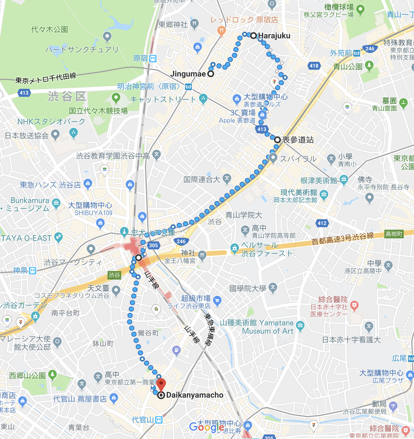 求 神宫前 原宿 表参道 涩谷 代官山路线规划 马蜂窝