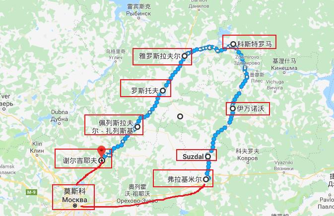 "金环"和莫斯科的位置示意图(来源于谷歌地图)"金环"汇集了俄罗斯超过