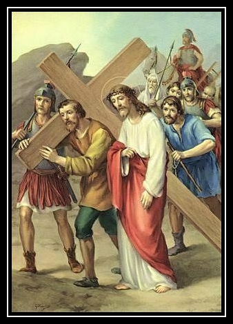 苦路第五站:西蒙帮耶稣背十字架苦路第四站:耶稣途中遇母亲苦路第三站