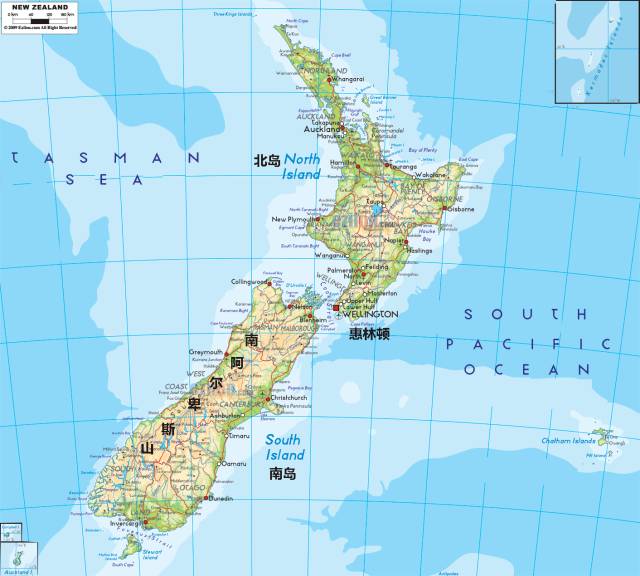 新西兰地形分布图图片