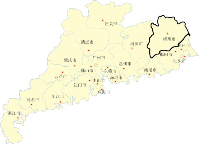 梅州在广东省的位置