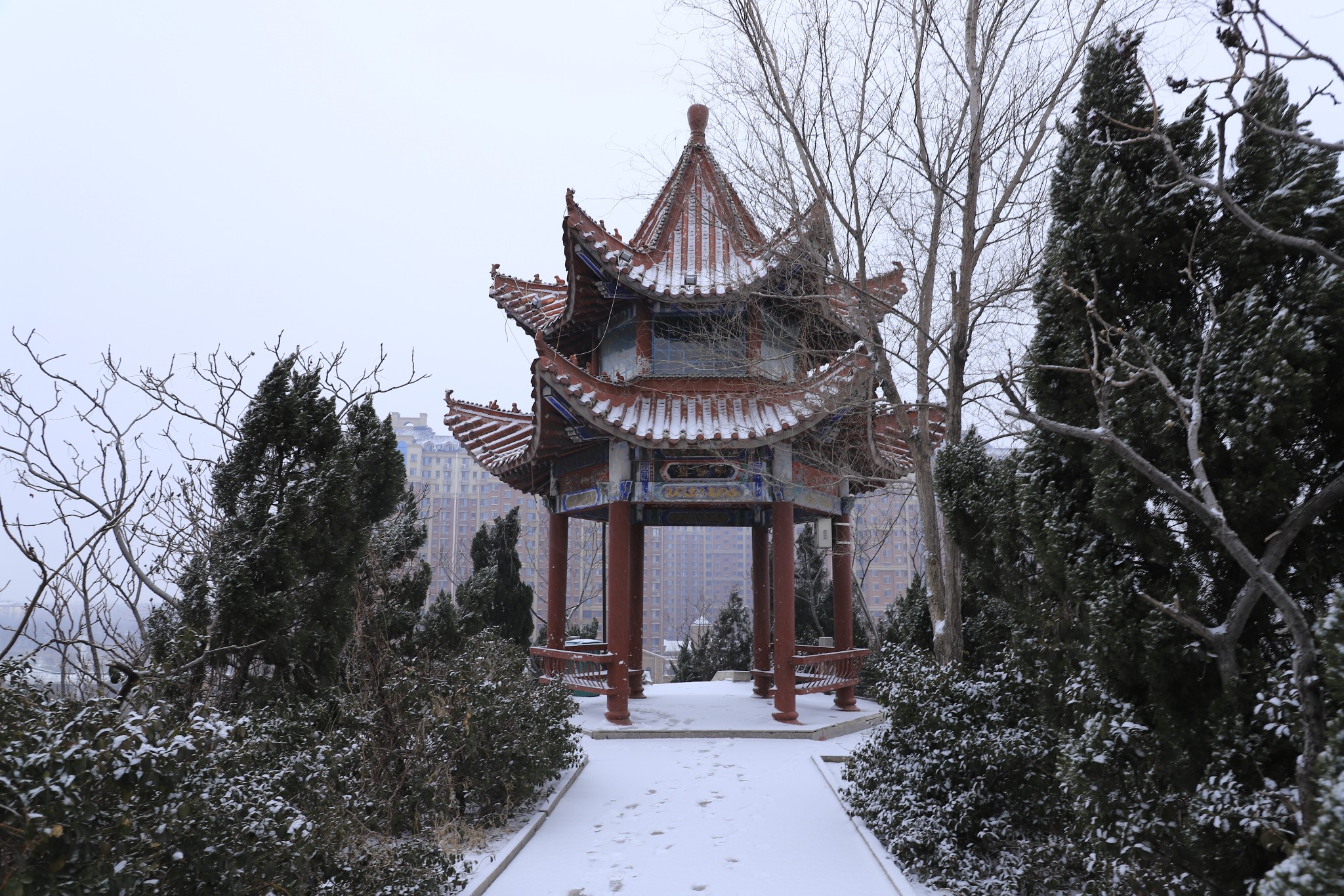 高唐县雪后的龙启山