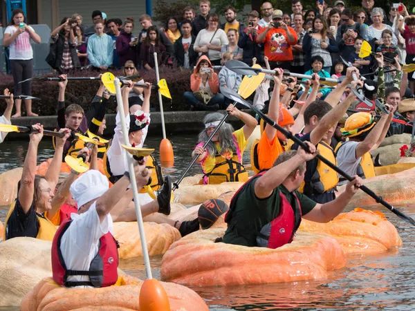 west coast giant pumpkin regatta划船是屡见不鲜了,但你见过划南瓜