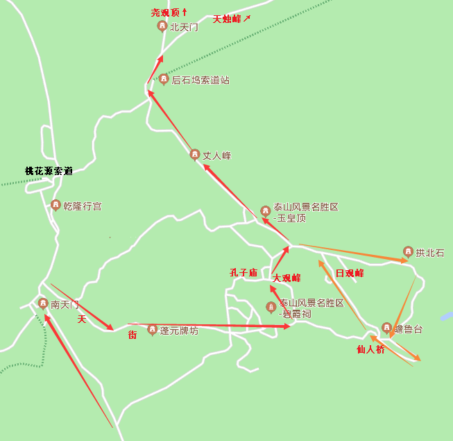 到后石坞那里从后山的天烛峰路线下山,听说只需2小时可以下到泰山封禅