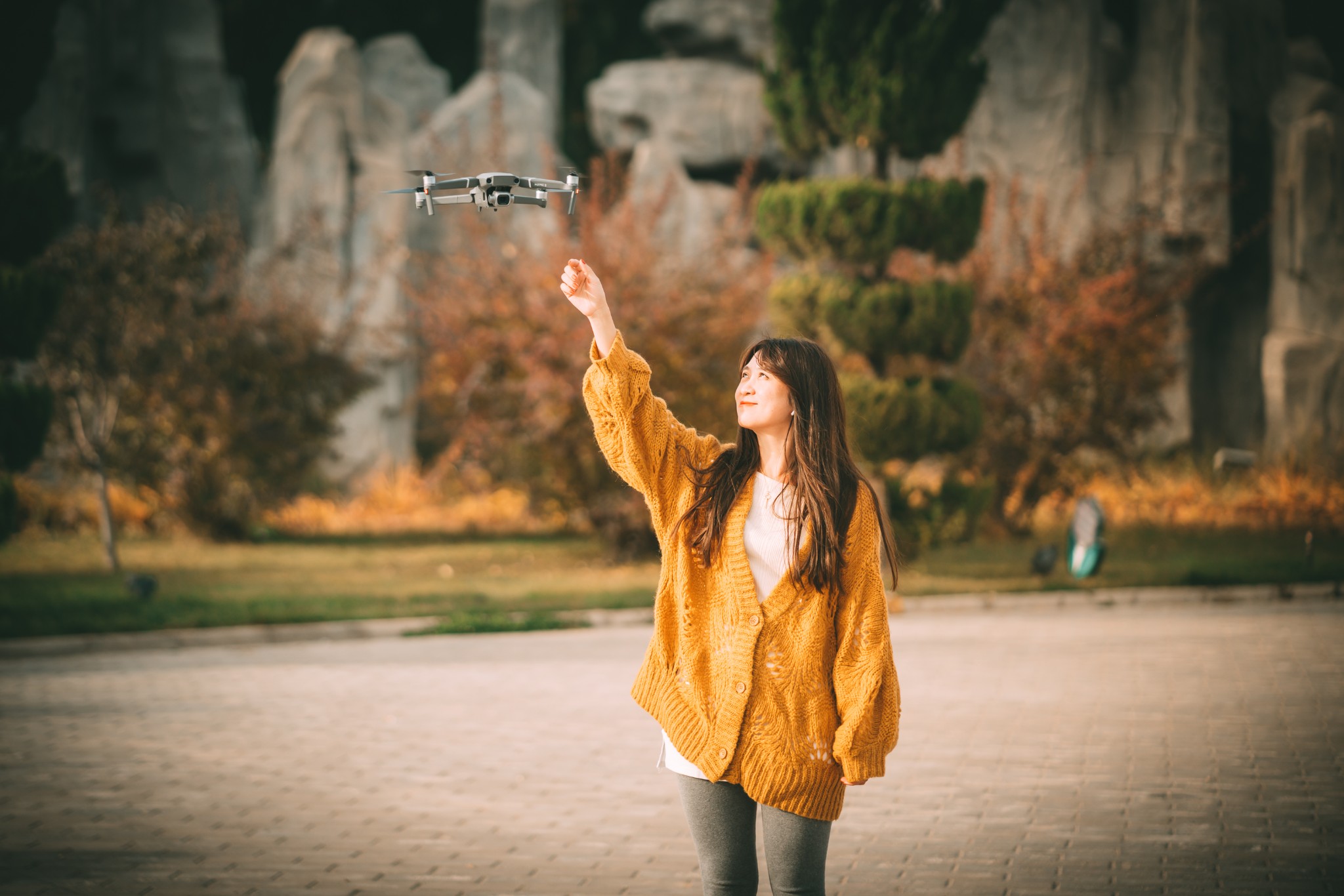 公園中心的石橋石亭特別適合用無人機俯拍.