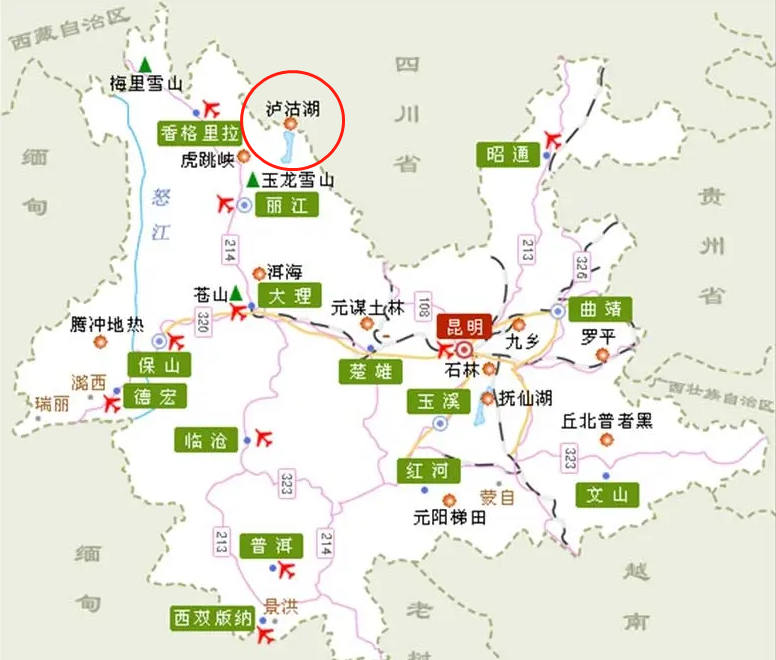 泸沽湖在云南地图图片
