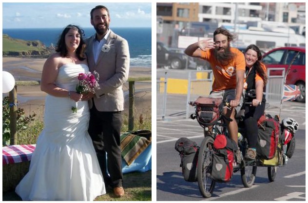 英新婚夫妇骑双人车环游世界度蜜月 