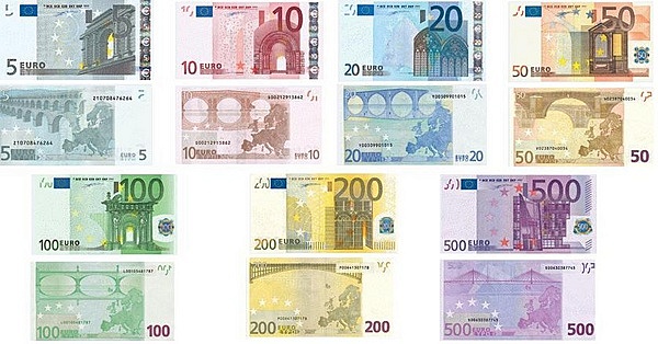 欧元面值有几种图片